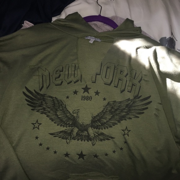 Charlotte Russe Tops - Destroyed Crop Army Green Hoodie Charlotte Russe Tops - Destroyed Crop Army Green Hoodie